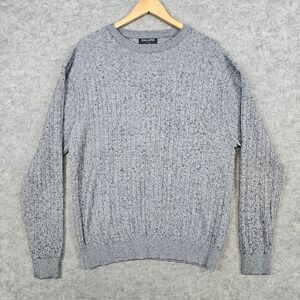 Kallspin Men's Gray Cable Knit Pullover‎ Sweater Size L Wool Blend Warm Winter